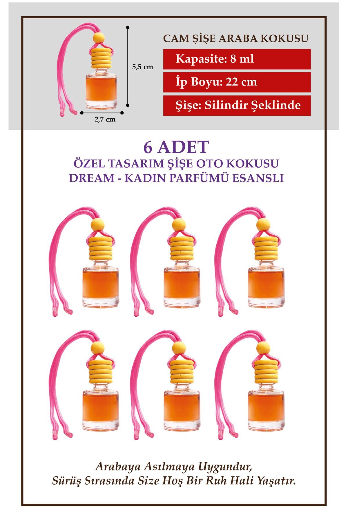 Dream Kadin Parfümü Esansli 6 Li Cam Şi̇şede Oto Kokusu Ve Oto Aksesuari
