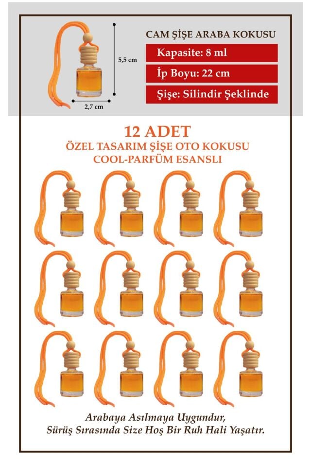 COOL ERKEK PARFÜMÜ ESANSLI 12 Lİ CAM ŞİŞEDE OTO KOKUSU VE OTO AKSESUARI