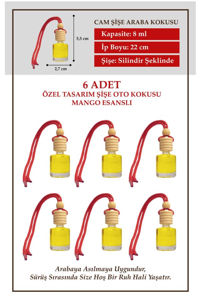 MANGO MEYVE ESANSLI 6 LI CAM ŞİŞEDE OTO KOKUSU VE OTO AKSESUARI