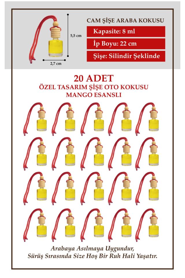 MANGO MEYVE ESANSLI 20 Lİ CAM ŞİŞEDE OTO KOKUSU VE OTO AKSESUARI