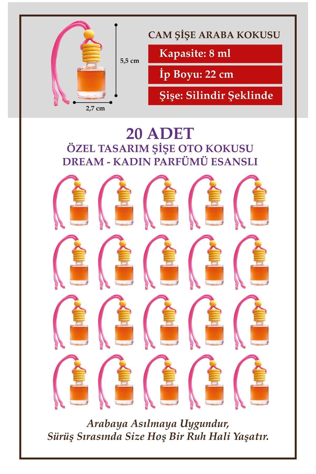 DREAM KADIN PARFÜMÜ ESANSLI 20 Lİ CAM ŞİŞEDE OTO KOKUSU VE OTO AKSESUARI