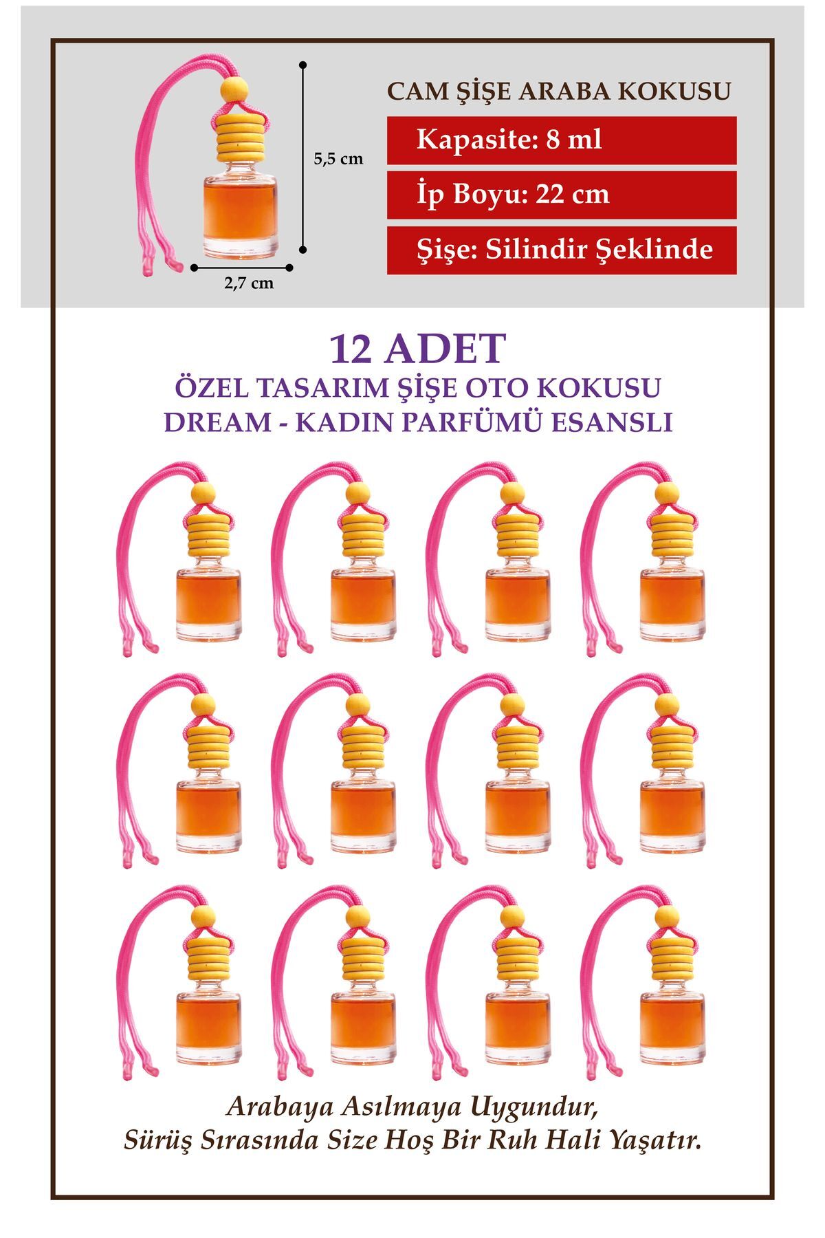 DREAM KADIN PARFÜMÜ 12 Lİ CAM ŞİŞEDE OTO KOKUSU VE OTO AKSESUARI