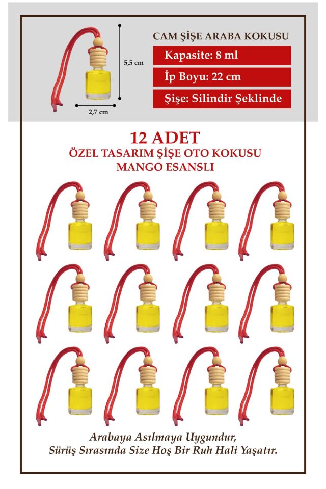 MANGO MEYVE ESANSLI 12 Lİ CAM ŞİŞEDE OTO KOKUSU VE OTO AKSESUARI