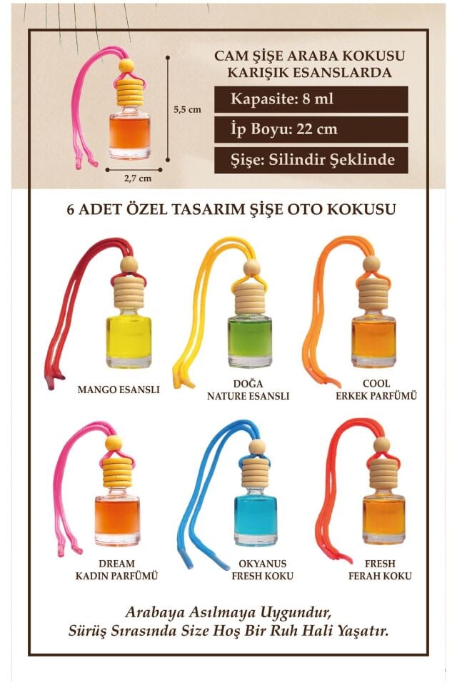 EN EKONOMİK KARIŞIK ESANSLI 6 LI OTO KOKUSU VE OTO AKSESUARI