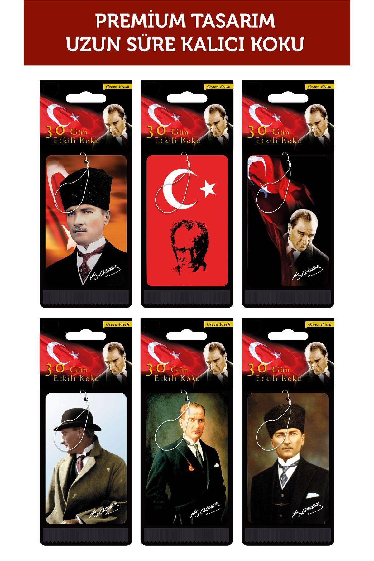 BAŞBUĞ MUSTAFA KEMAL ATATÜRK SERİSİ 6LI EKONOMİK DEKORATİF OTO KOKUSU VE AKSESUAR SETİ