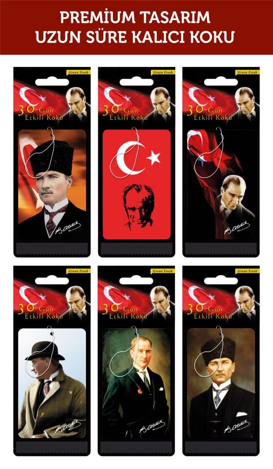 GAZİ MUSTAFA KEMAL ATATÜRK GÖRSELLİ 6LI EKONOMİK DEKORATİF OTO KOKUSU VE AKSESUAR SETİ