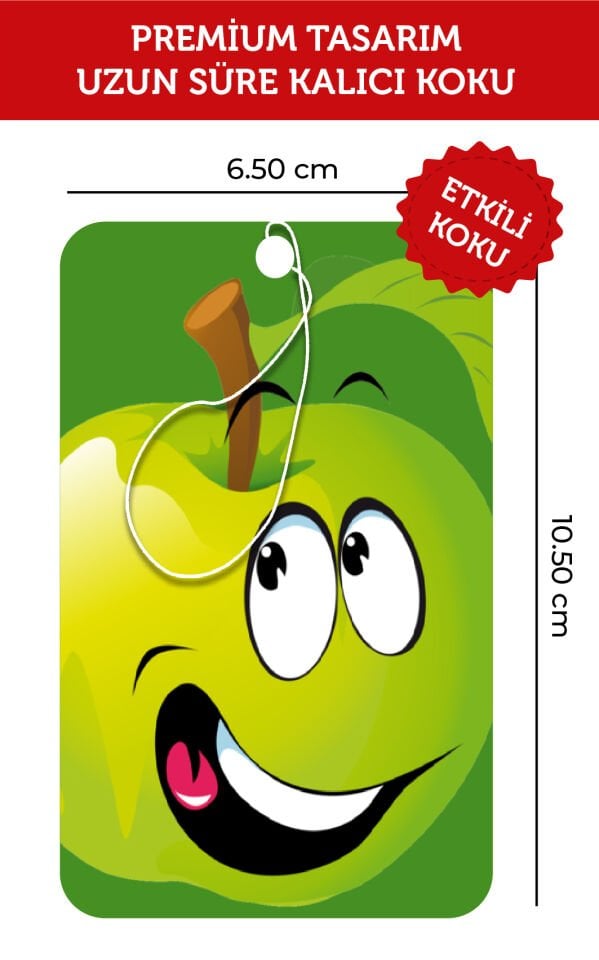 SEVİMLİ ELMA GÖRSELLİ VE ELMA ESANSLI OTO KOKUSU VE AKSESUARI