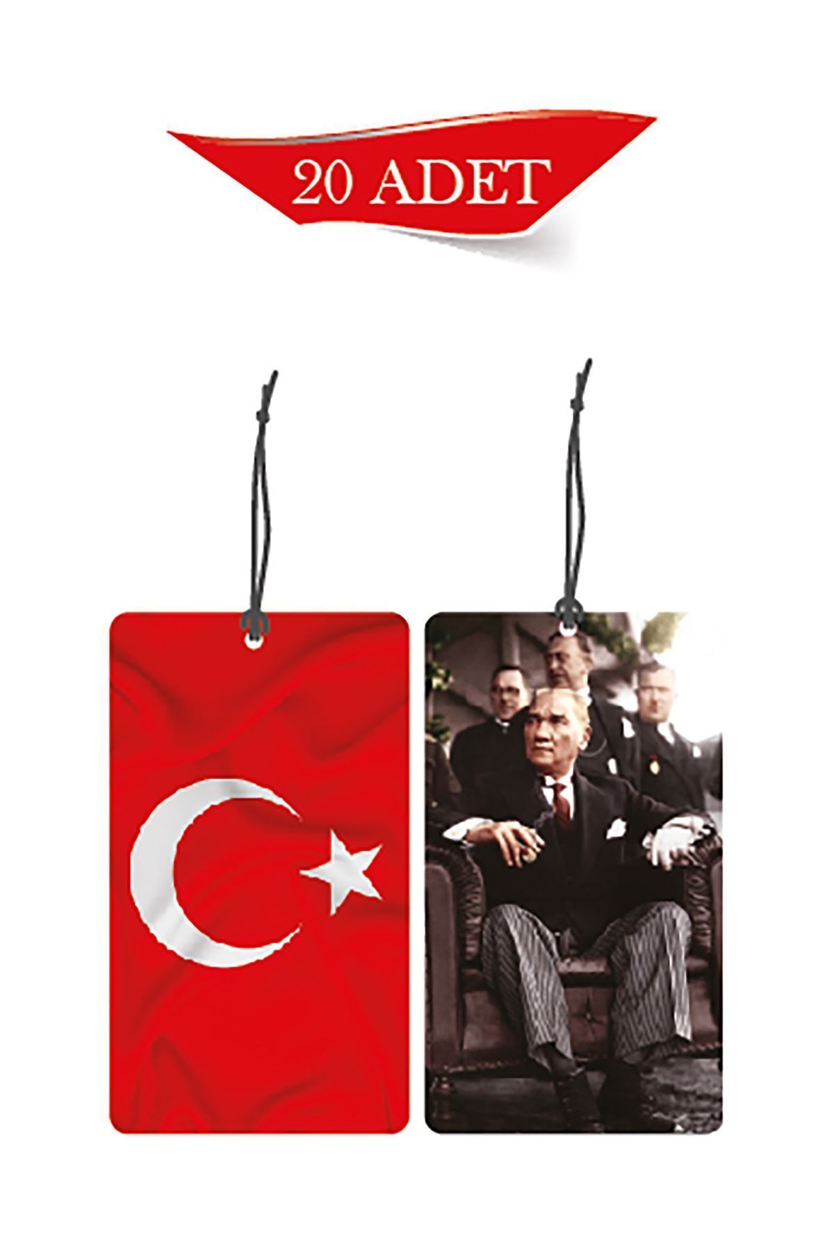 Türk Bayrağı ve Atatürk Tasarımlı 20'li Dekoratif Oto Kokusu Ve Oto Aksesuarı