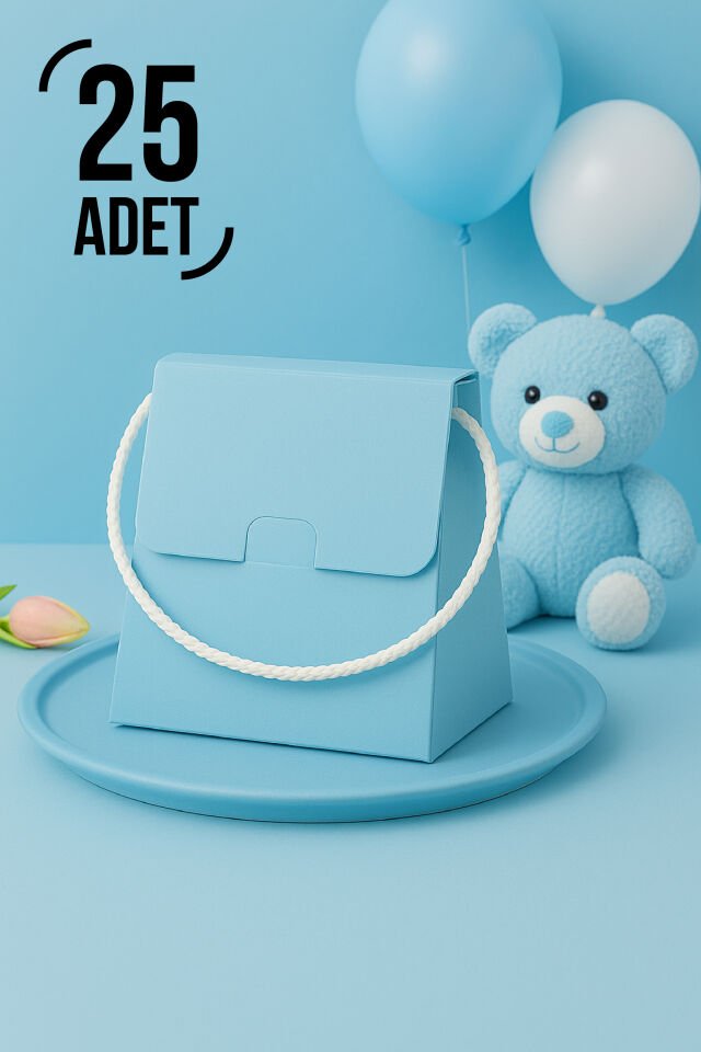 25 Adet Konsept Özel Tasarım Hediye Kutusu Çanta Boş Karton Hediye Paketi Hediyelik Mavi