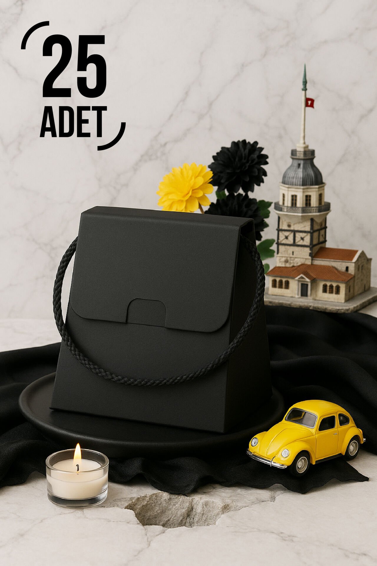 25 Adet Konsept Özel Tasarım Hediye Kutusu Çanta Boş Karton Hediye Paketi Hediyelik Siyah