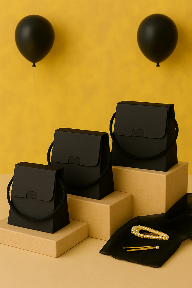 25 Adet Konsept Özel Tasarım Hediye Kutusu Çanta Boş Karton Hediye Paketi Hediyelik Siyah