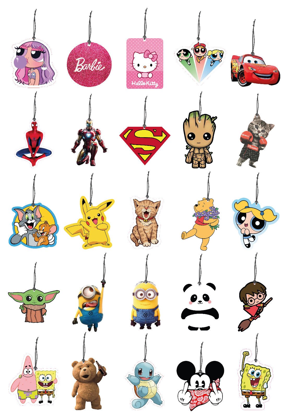 ByMeyla 25 li Çizgi Film Karakterleri Görselli Dekoratif Oto Kokusu ve Aksesuar Seti