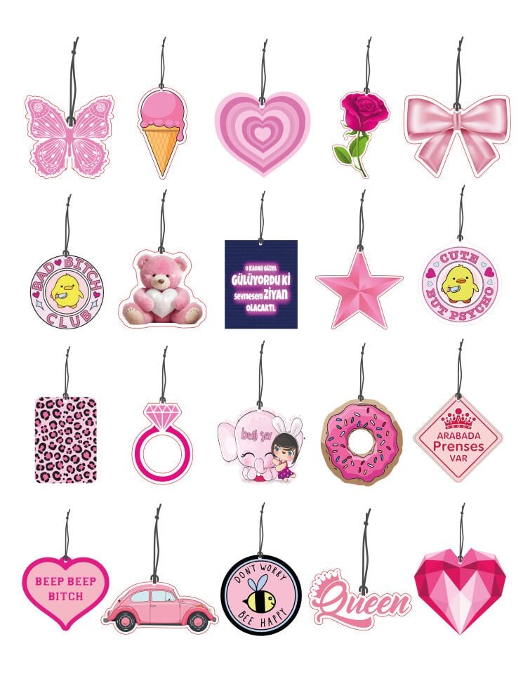 ByMeyla 20 li Pespembe Serisi Dekoratif Oto Kokusu ve Aksesuar Seti