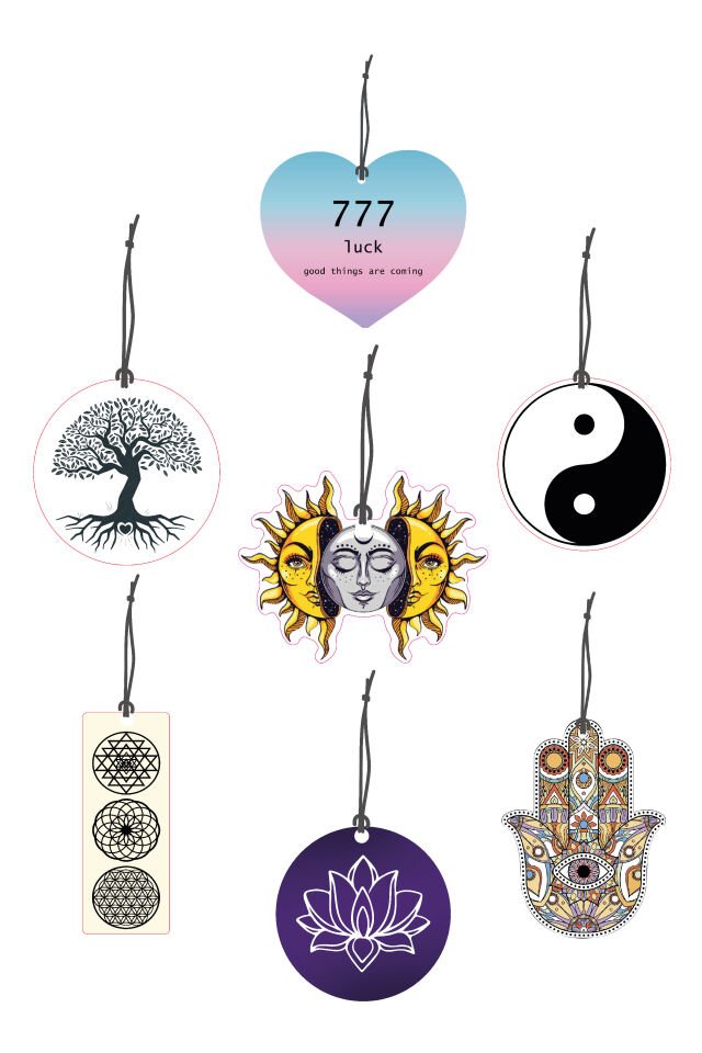 ByMeyla 7 li Şanslı Seri Görselli Dekoratif Oto Kokusu ve Aksesuar Seti