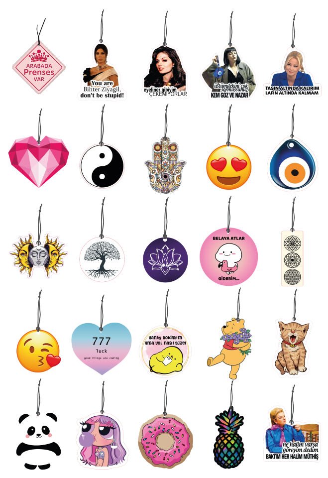 ByMeyla 25 li Kadınlara Özel Ekonomik Seri Görselli Dekoratif Oto Kokusu ve Aksesuar Seti