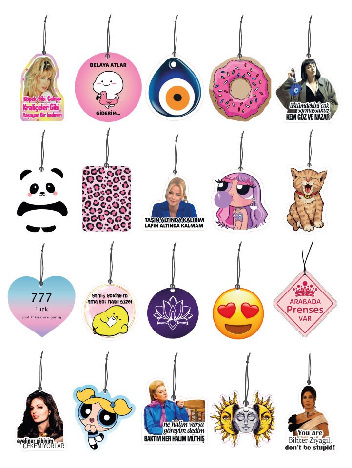 ByMeyla 20 li Kadınlar Ekonomik Seri Dekoratif Oto Kokusu ve Aksesuar Seti