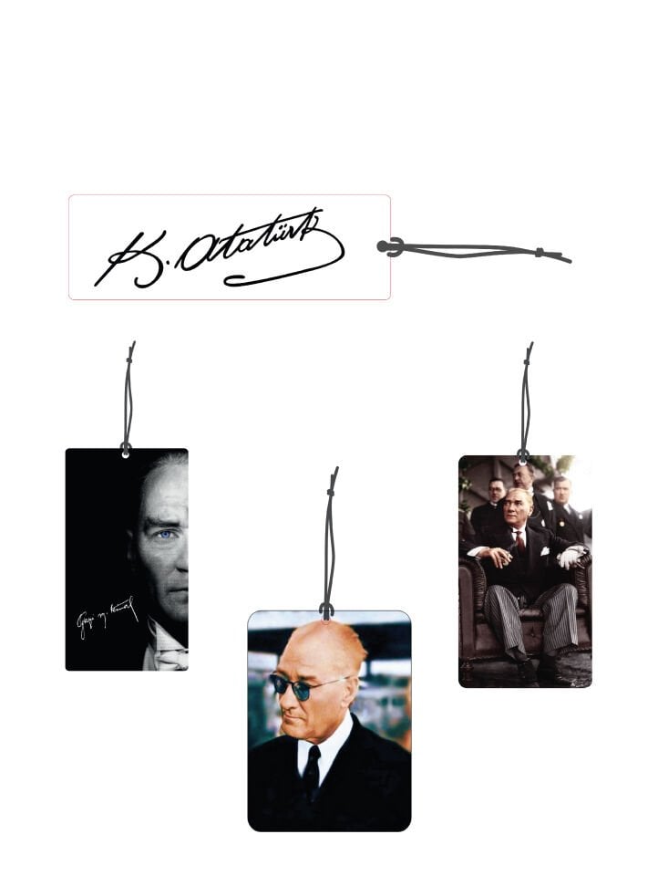 ByMeyla 4 lü Atatürk Serisi Görselli Dekoratif Oto Kokusu ve Aksesuar Seti