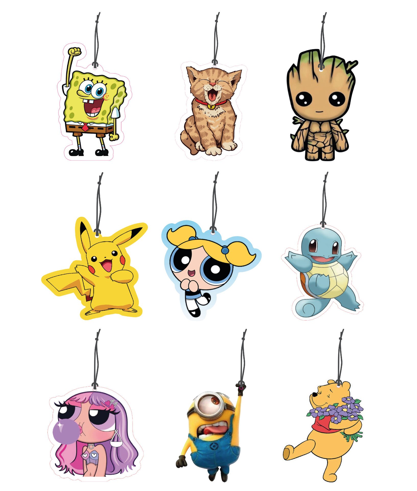 ByMeyla 9 lu Sevimli ve Sempatik Kahramanlar Serisi Görselli Dekoratif Oto Kokusu ve Aksesuar Seti