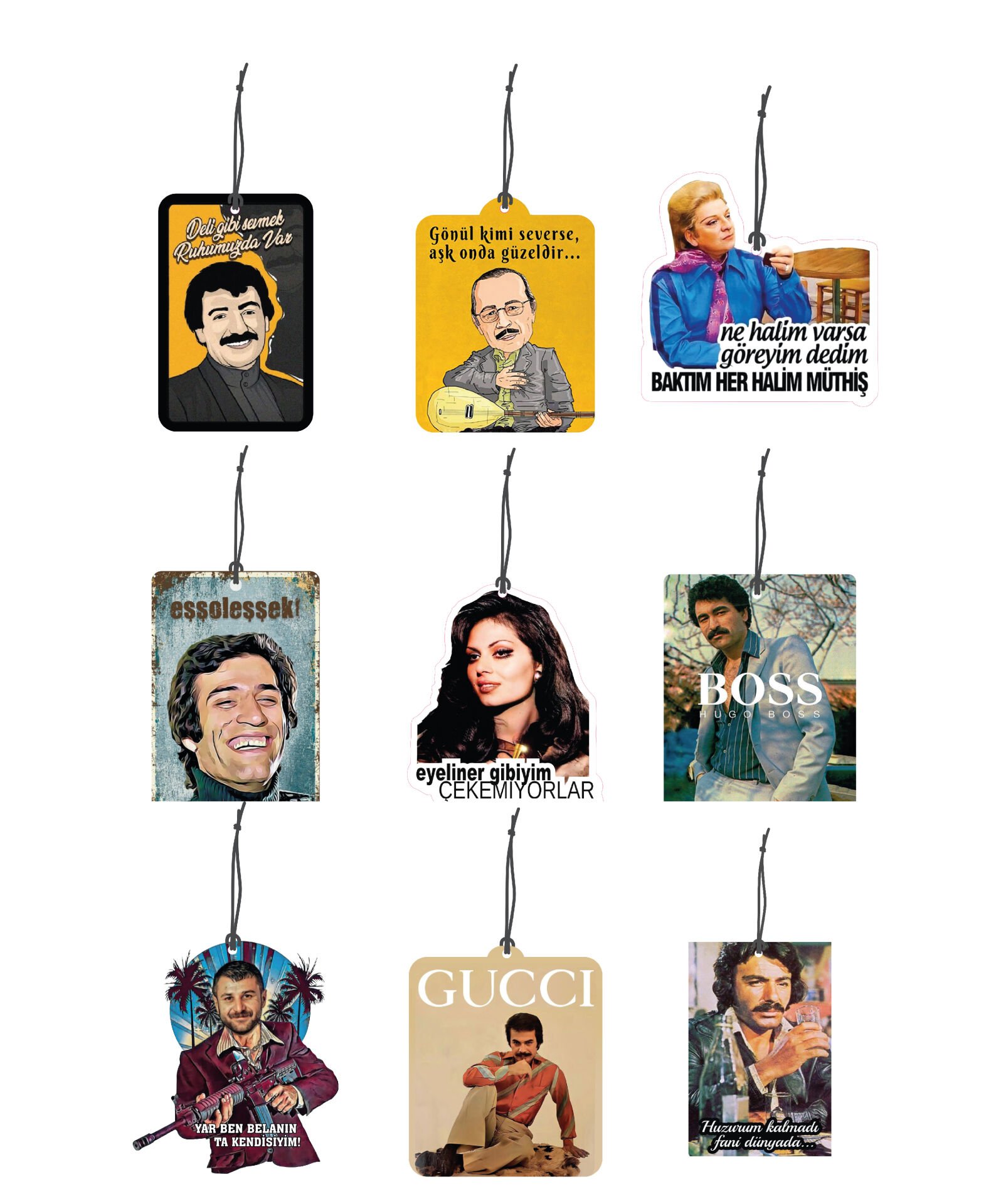 ByMeyla 9 lu  Efsaneler Serisi Görselli Dekoratif Oto Kokusu ve Aksesuar Seti