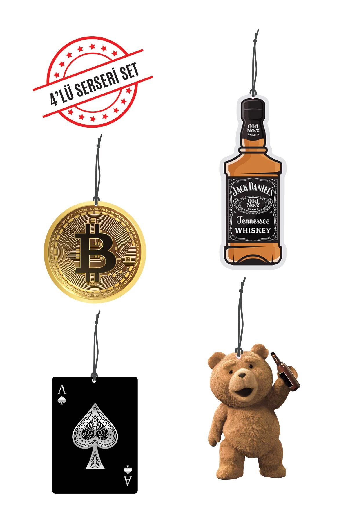 ByMeyla 4 lü Cesur Seri Görselli Dekoratif Oto Kokusu ve Aksesuar Seti