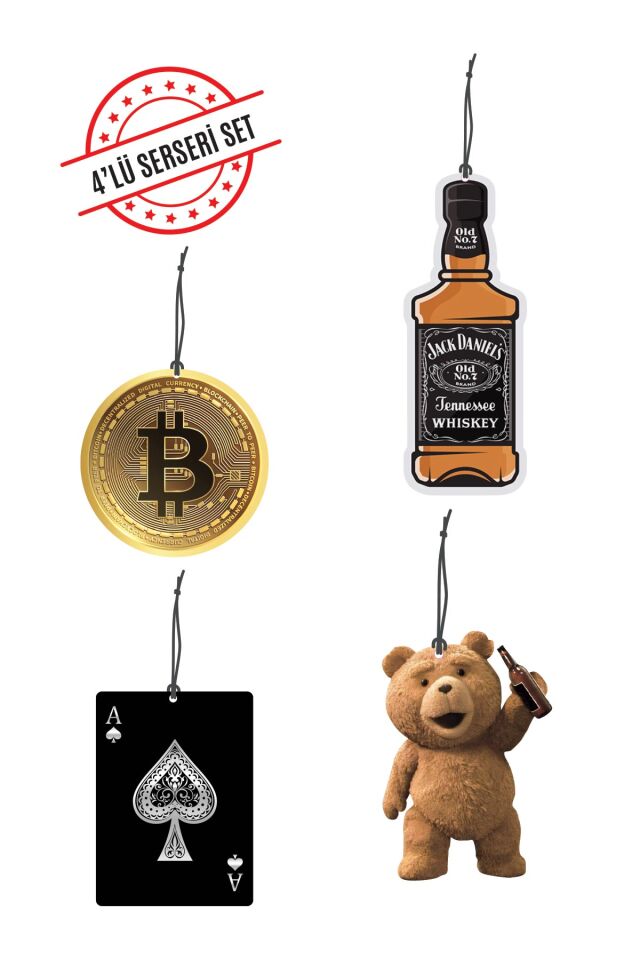 ByMeyla 4 lü Cesur Seri Görselli Dekoratif Oto Kokusu ve Aksesuar Seti