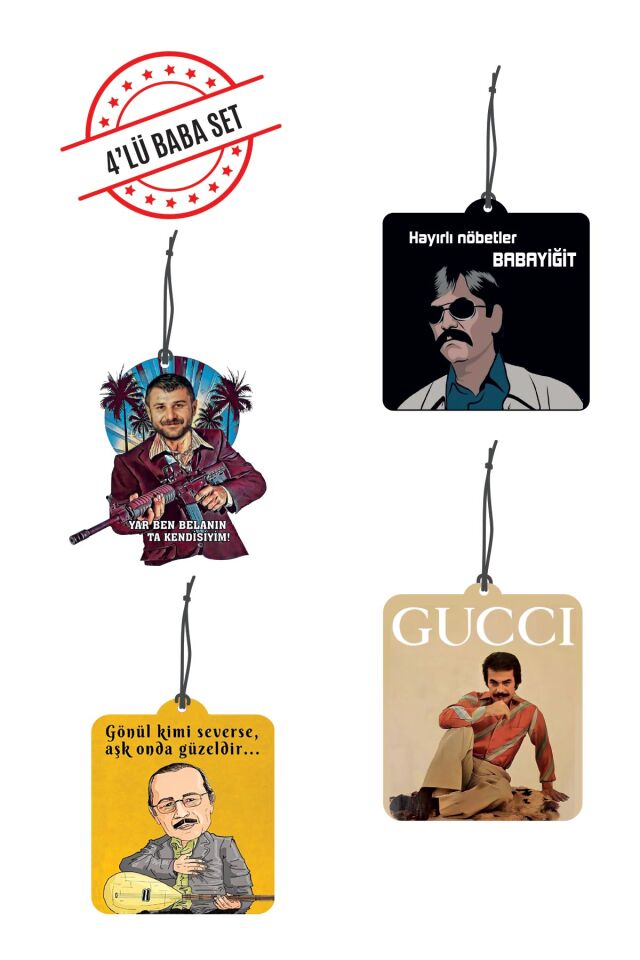 ByMeyla 4 lü Arabesk Baba Seri Görselli Dekoratif Oto Kokusu ve Aksesuar Seti