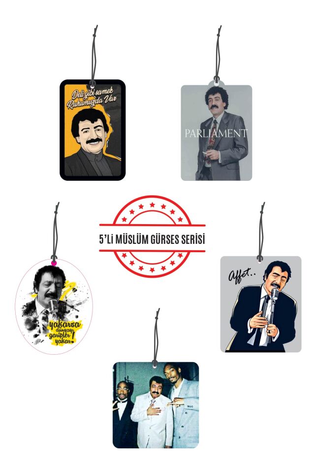 ByMeyla 5 li Müslüm Baba Serisi Görselli Dekoratif Oto Kokusu ve Aksesuar Seti