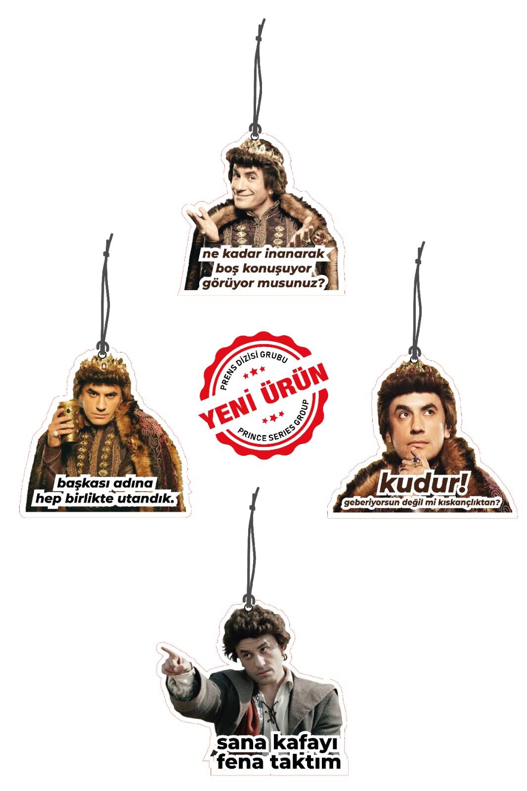 ByMeyla 4 lü Prens Dizisi Görselli Dekoratif Oto Kokusu ve Aksesuar Seti