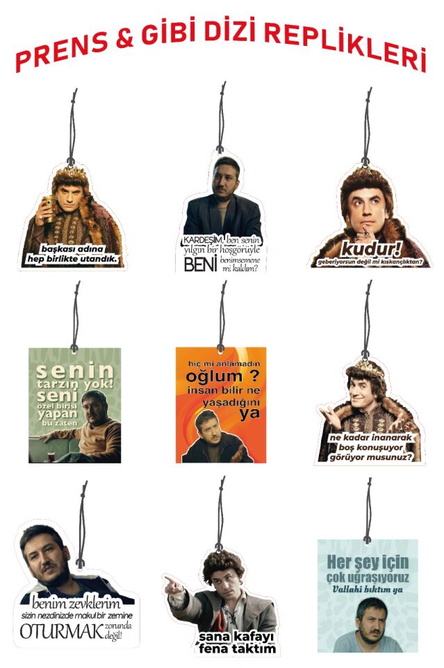 ByMeyla 9 lu Gibi Prens Seri Görselli Dekoratif Oto Kokusu ve Aksesuar Seti