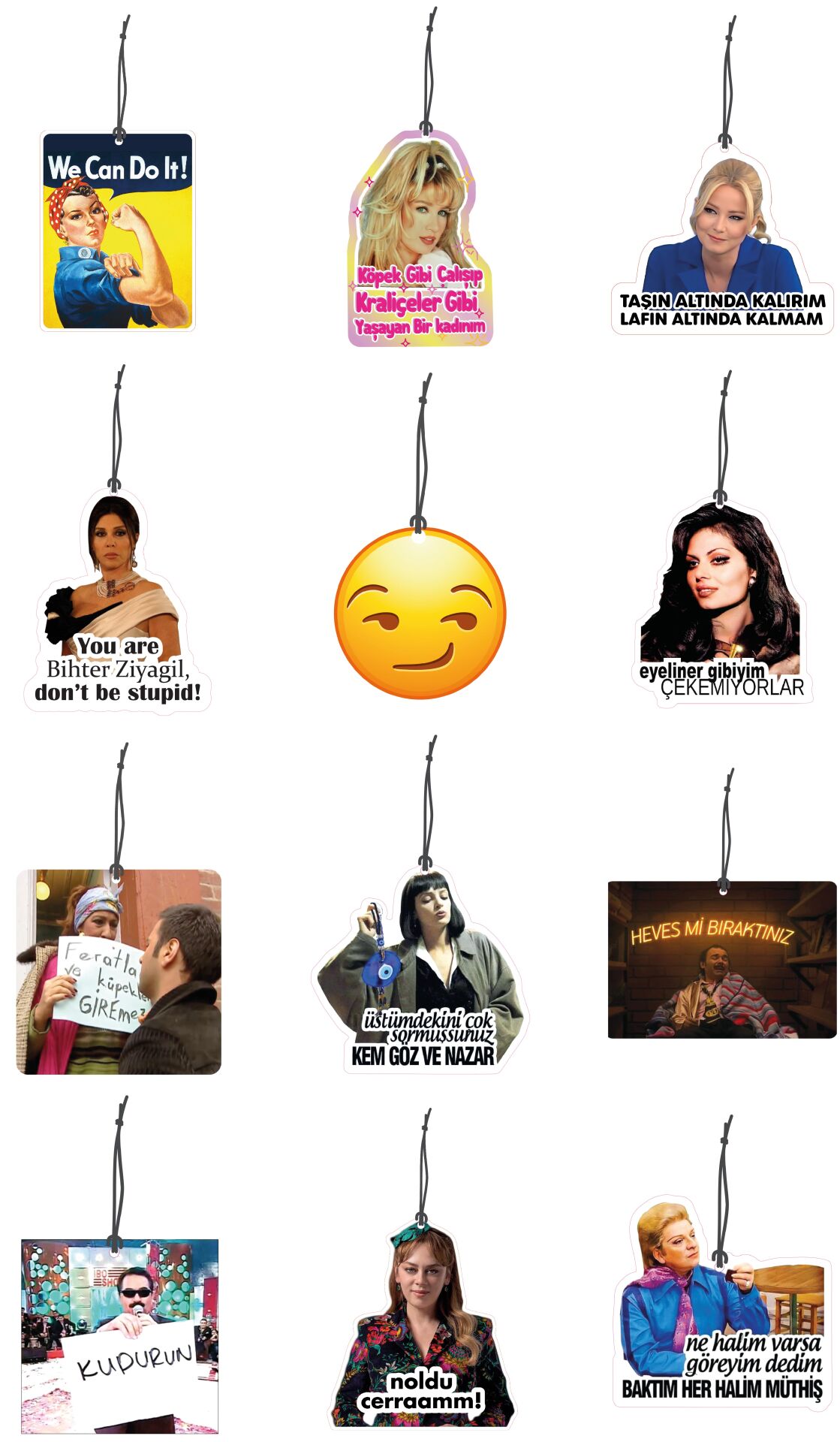 ByMeyla 12 li Güçlü Kadınlara Özel Seri Görselli Dekoratif Oto Kokusu ve Aksesuar Seti