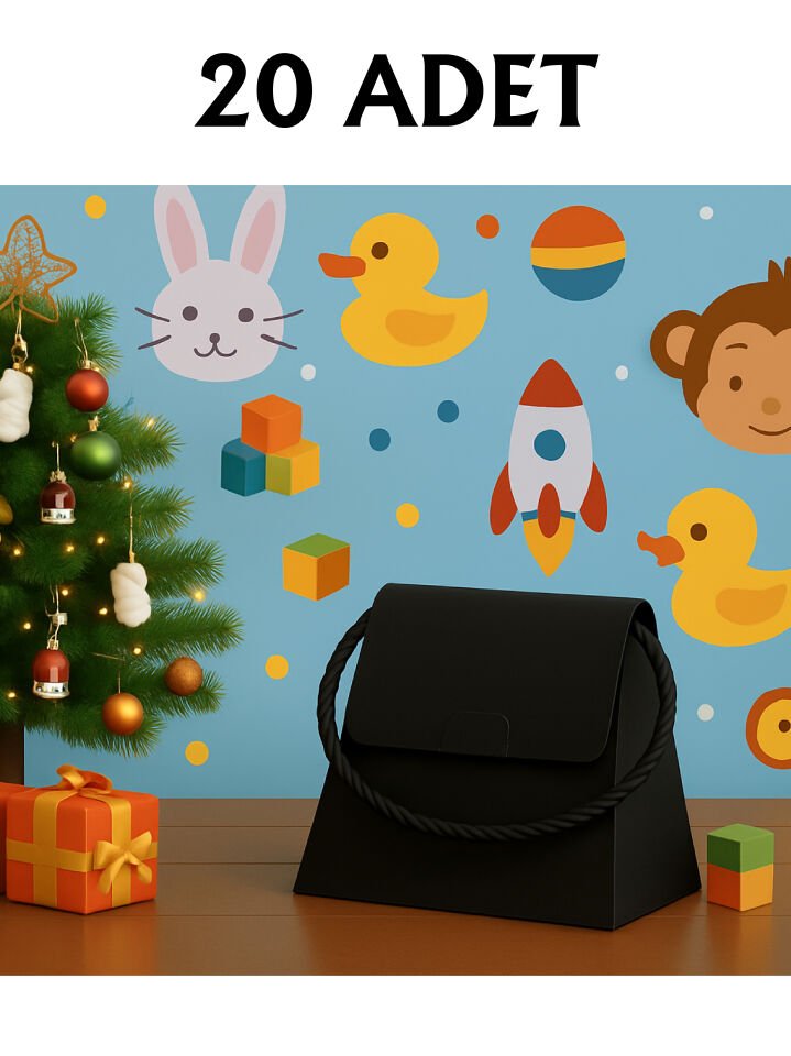 20 Adet Siyah Şık Konsept Dizayn Boş İpli Hediye Kutusu ve Özel Gün Hediye Çantası