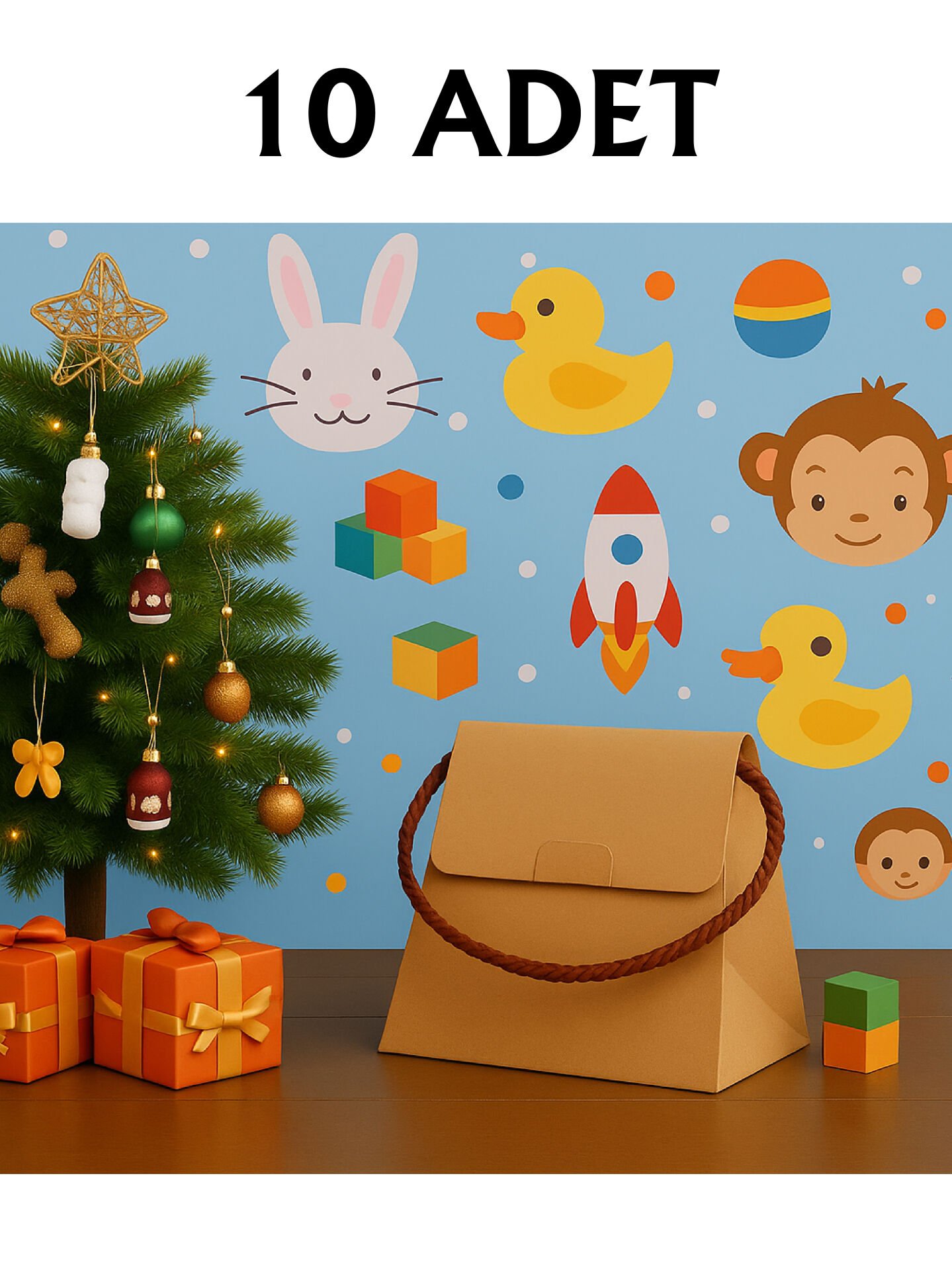 10 Adet Kraft Şık Konsept Dizayn Boş İpli Hediye Kutusu ve Özel Gün Hediye Çantası