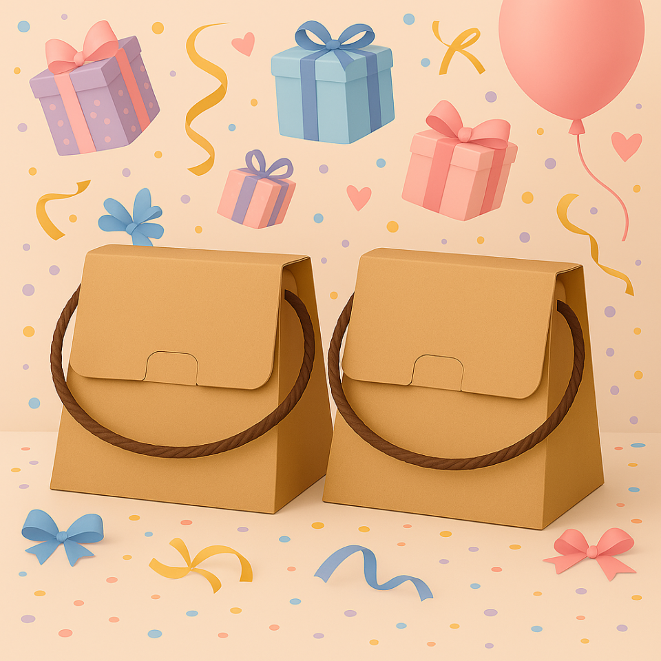 10 Adet Kraft Şık Konsept Dizayn Boş İpli Hediye Kutusu ve Özel Gün Hediye Çantası