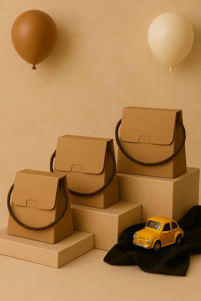 10 Adet Kraft Şık Konsept Dizayn Boş İpli Hediye Kutusu ve Özel Gün Hediye Çantası