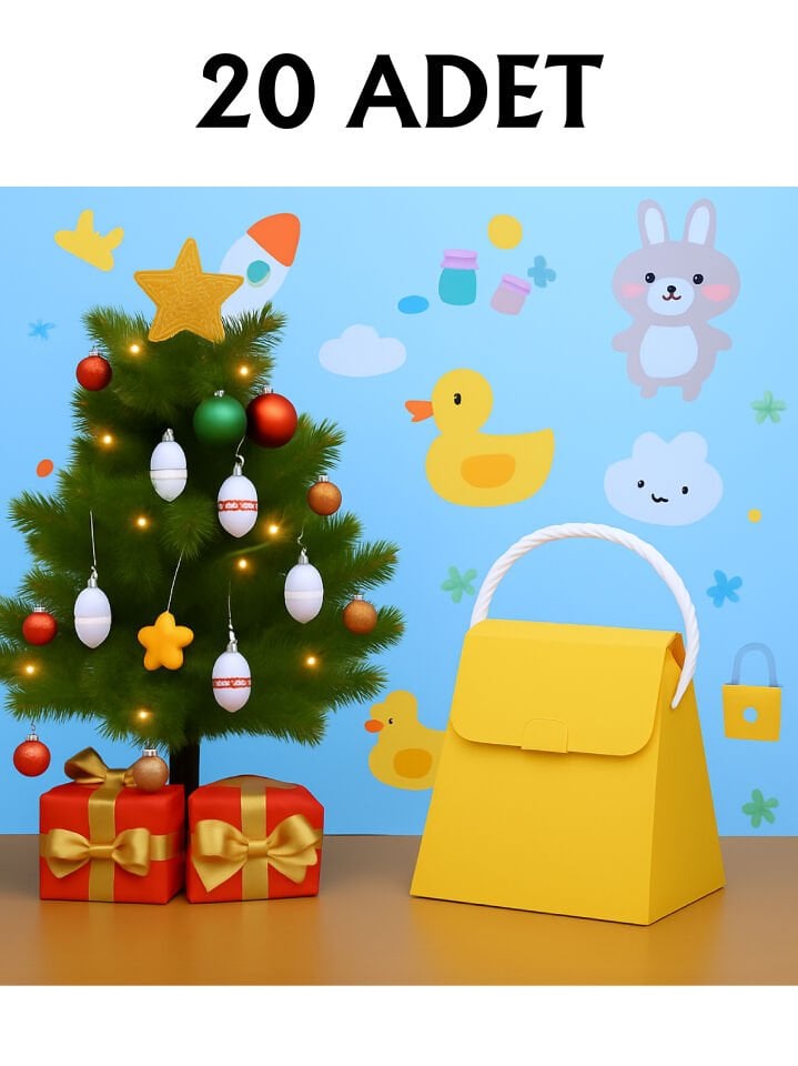 20 Adet Sarı Şık Konsept Dizayn Boş İpli Hediye Kutusu ve Özel Gün Hediye Çantası