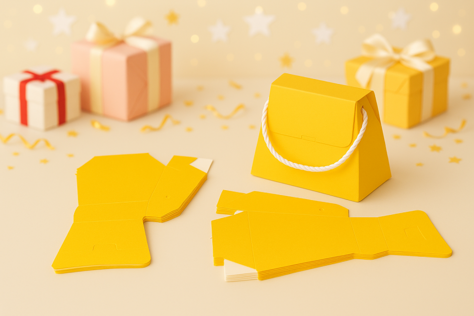 20 Adet Sarı Şık Konsept Dizayn Boş İpli Hediye Kutusu ve Özel Gün Hediye Çantası