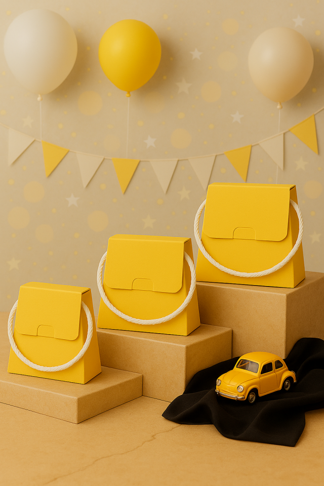 20 Adet Sarı Şık Konsept Dizayn Boş İpli Hediye Kutusu ve Özel Gün Hediye Çantası