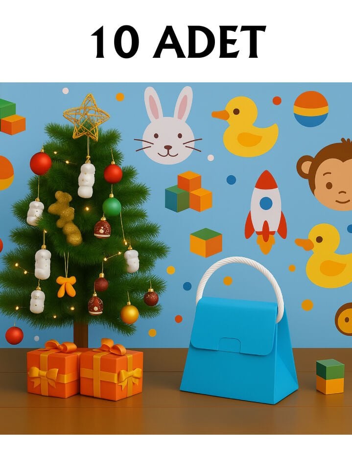 10 Adet Mavi Şık Konsept Dizayn Boş İpli Hediye Kutusu ve Özel Gün Hediye Çantası