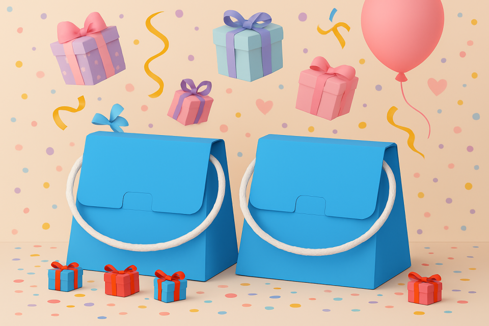 10 Adet Mavi Şık Konsept Dizayn Boş İpli Hediye Kutusu ve Özel Gün Hediye Çantası