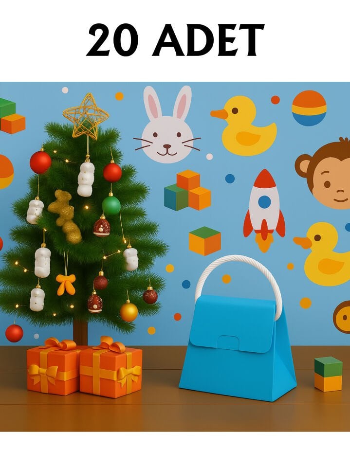 20 Adet Mavi Şık Konsept Dizayn Boş İpli Hediye Kutusu ve Özel Gün Hediye Çantası