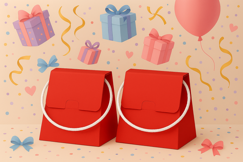 20 Adet Kırmızı Şık Konsept Dizayn Boş İpli Hediye Kutusu ve Özel Gün Hediye Çantası