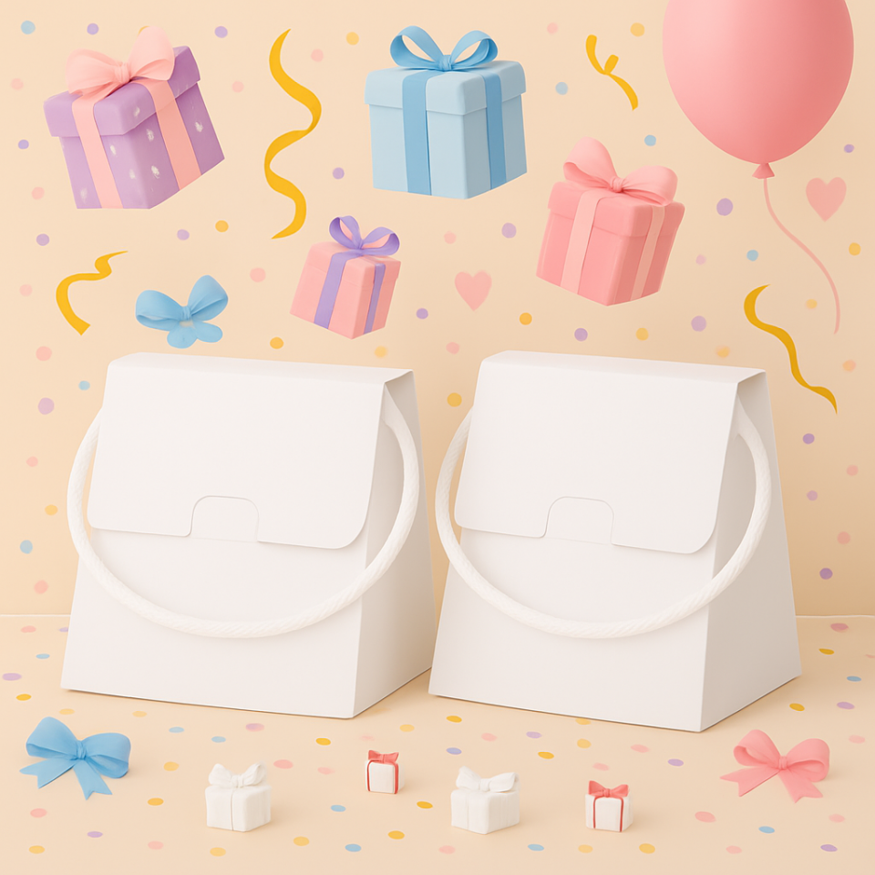 10 Adet Beyaz Şık Konsept Dizayn Boş İpli Hediye Kutusu ve Özel Gün Hediye Çantası