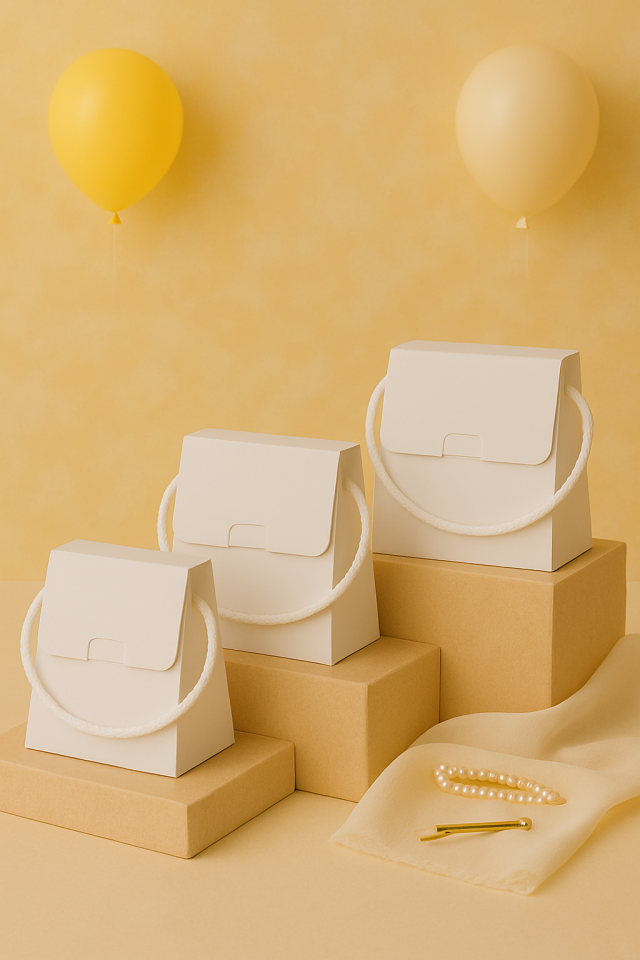 10 Adet Beyaz Şık Konsept Dizayn Boş İpli Hediye Kutusu ve Özel Gün Hediye Çantası