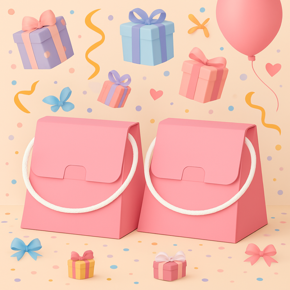 10 Adet Pembe Şık Konsept Dizayn Boş İpli Hediye Kutusu ve Özel Gün Hediye Çantası