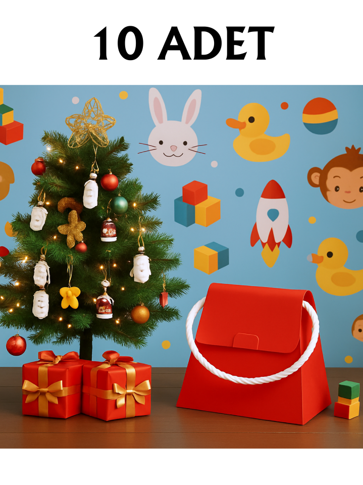 10 Adet Kırmızı Şık Konsept Dizayn Boş İpli Hediye Kutusu ve Özel Gün Hediye Çantası