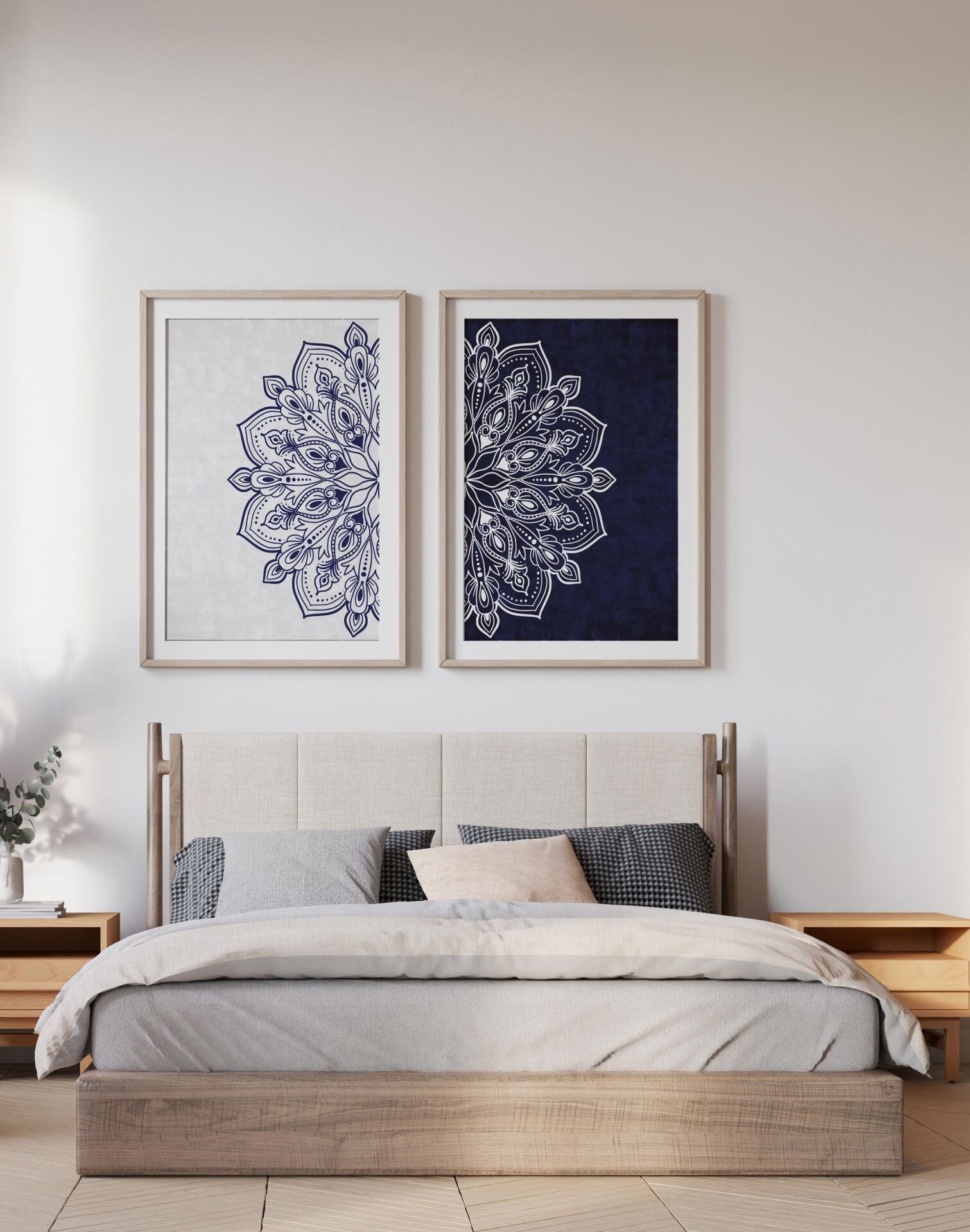 Çerçevesiz Ebedi Aura Kozmik Harmoni Modern Premium Mandala Tablo Seti 2’li Dekoratif Duvar Tablosu lacivert - 40 x 60