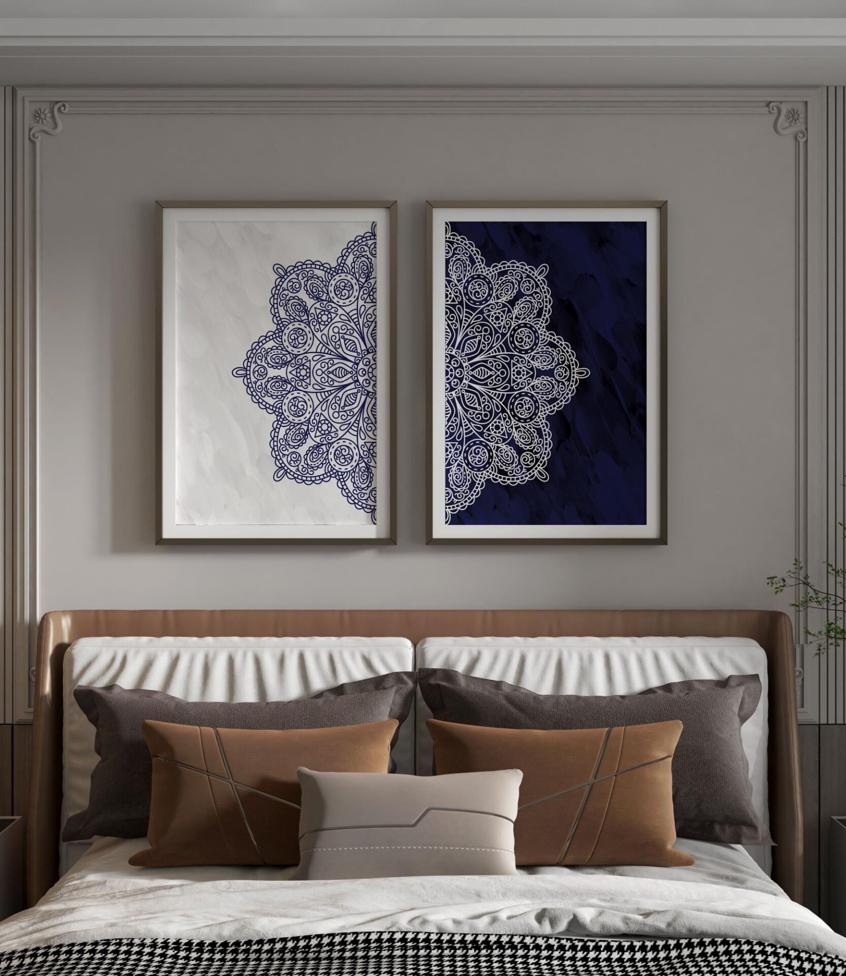 Sonsuz Harmoni Şık Modern Premium Mandala Tablo Seti 2'li Duvar Dekoru Çerçevesiz lacivert - 35 x 50
