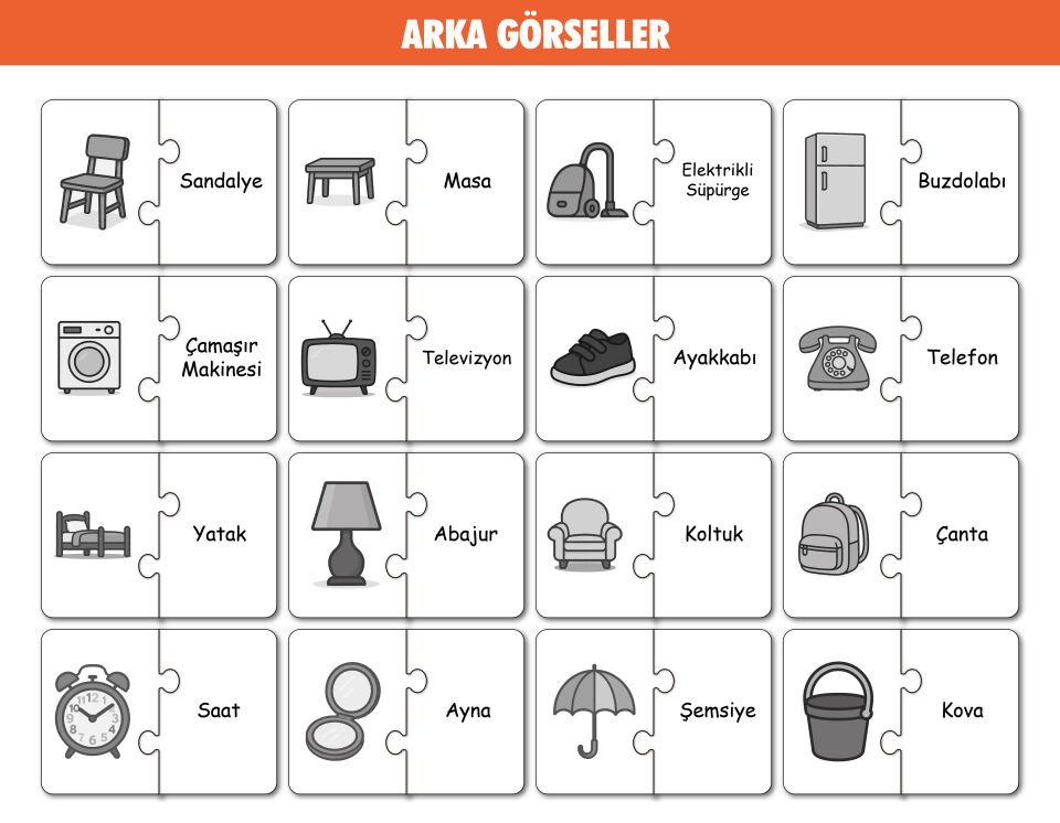 16 Parça Eşyalar Alemi | Zeka Geliştirici Eşleştirme Puzzle Eğitim Seti