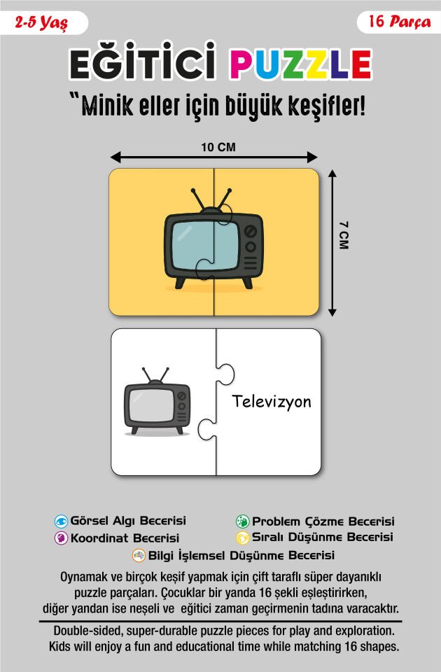 16 Parça Eşyalar Alemi | Zeka Geliştirici Eşleştirme Puzzle Eğitim Seti