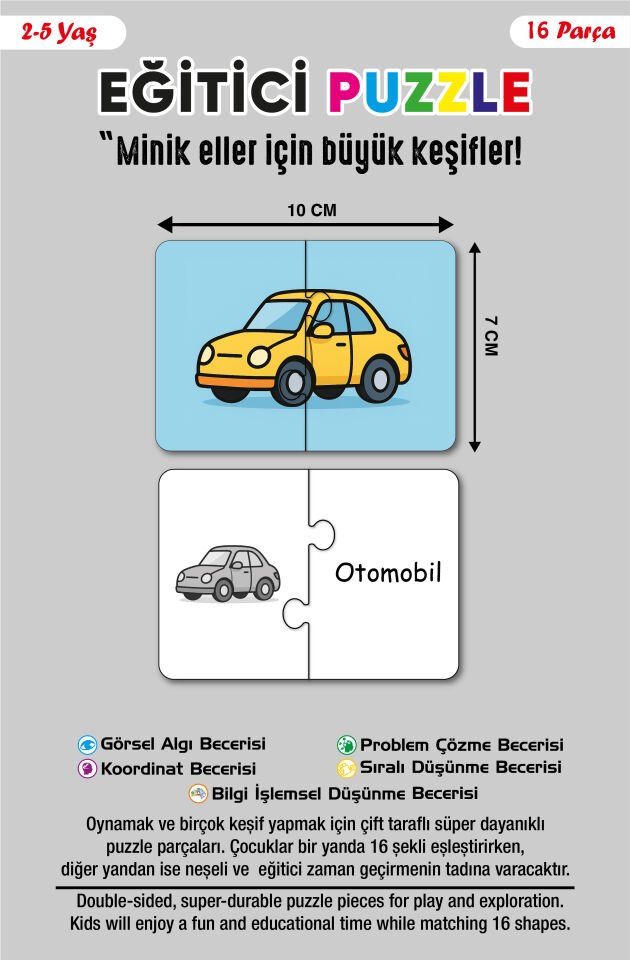 16 Parça Taşıtlar Alemi | Zeka Geliştirici Eşleştirme Puzzle Eğitim Seti